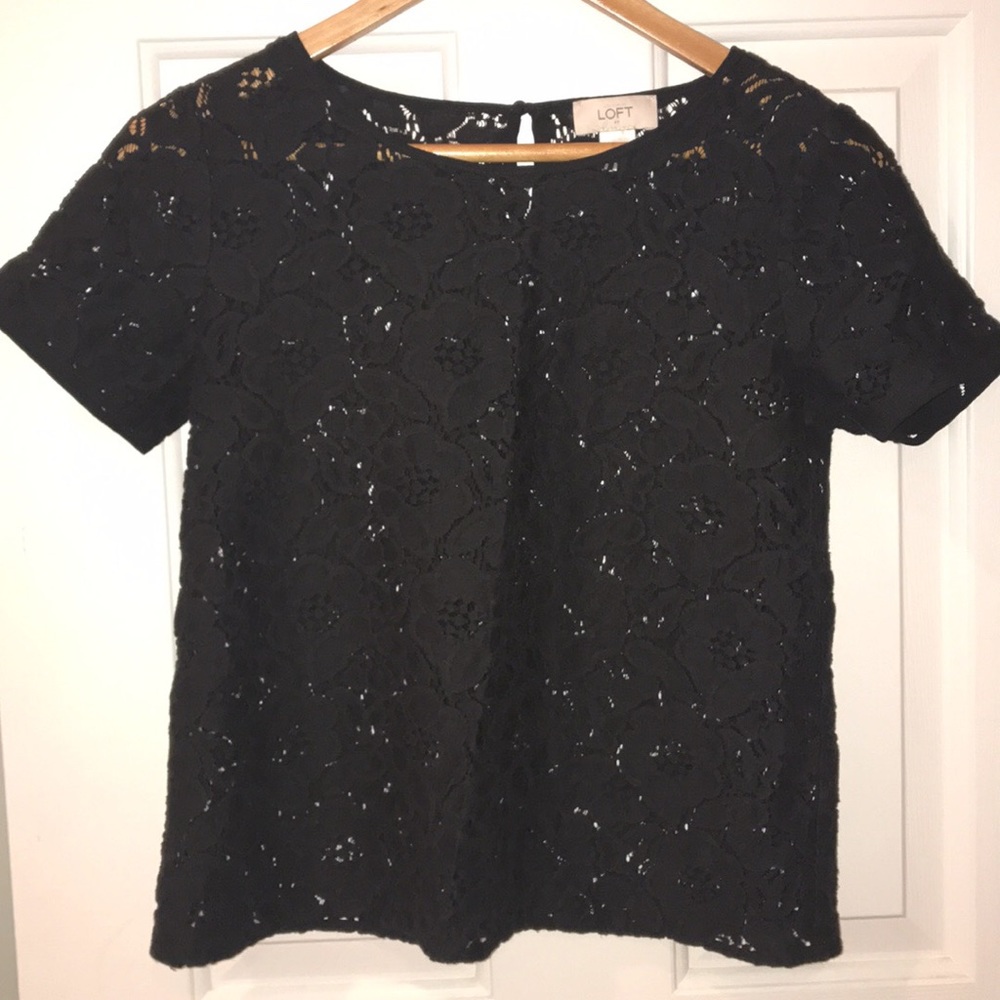 Black Floral Lace Pattern Boxy blouse